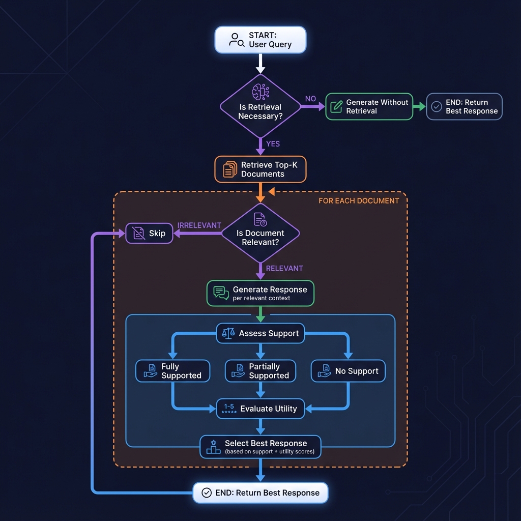 Self-RAG Process Flow Diagram